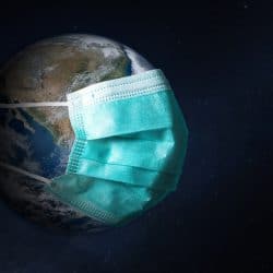 earth wearing a surgical mask