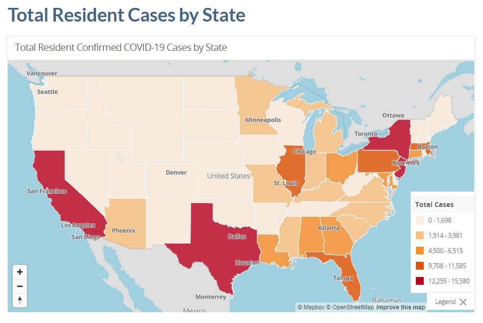 total resident cases by state