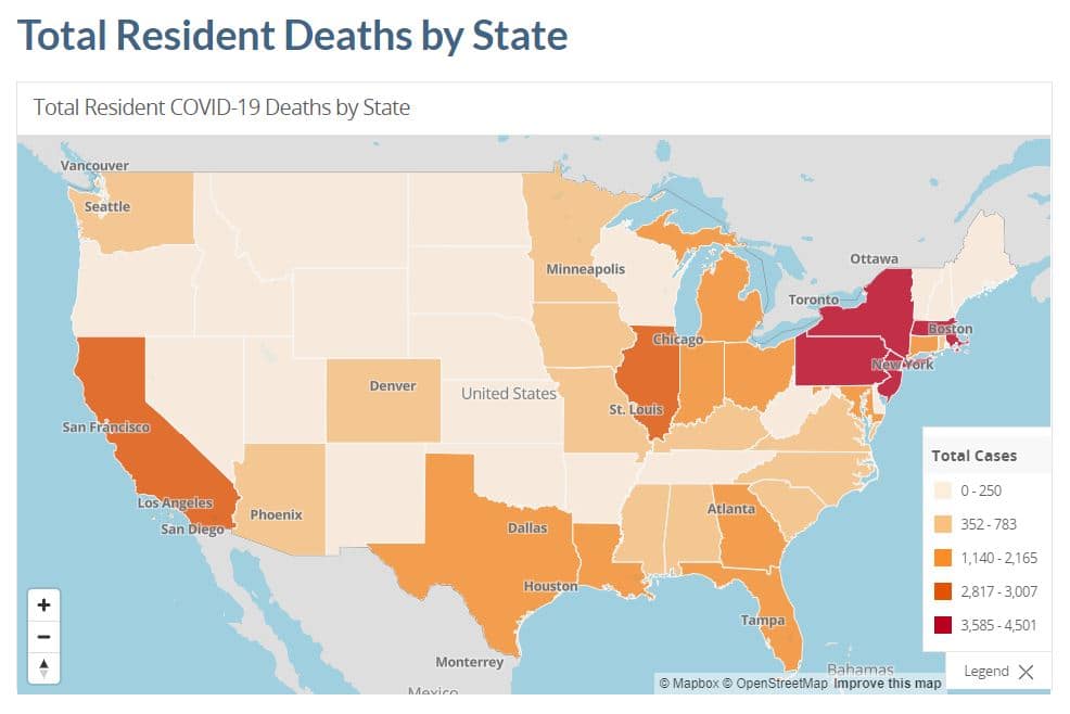 total resident deaths by state